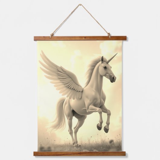 ユニコーン木材トッピング壁タペストリー1パネル 吊り下げ型タペストリー (正面)