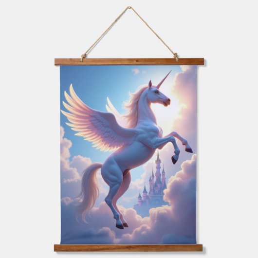 ユニコーン木材トッピング壁タペストリー1パネル 吊り下げ型タペストリー (正面)
