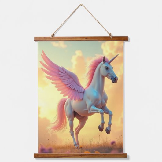 ユニコーン木材トッピング壁タペストリー1パネル 吊り下げ型タペストリー (正面)