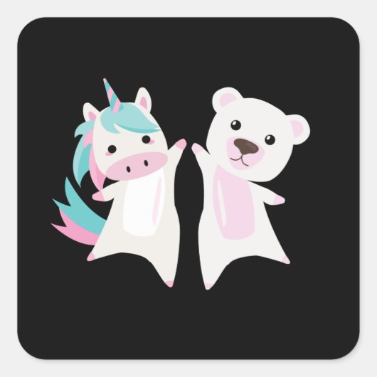 ユニコーン極熊ユニコーンかわいいピンク スクエアシール (正面)