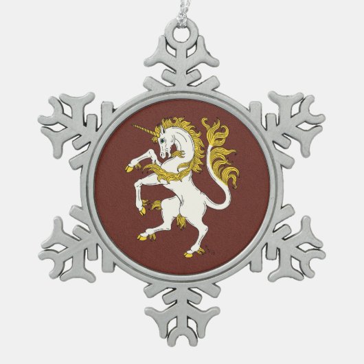 ユニコーン横行 スノーフレークピューターオーナメント (正面)