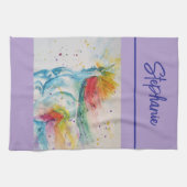 ユニコーン水の色の女性ラベンダー淡い色のパープル キッチンタオル (横)
