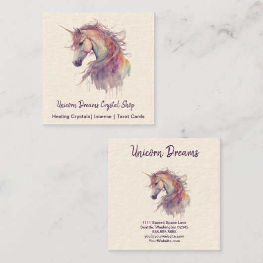 ユニコーン水の色ドリップスクエアビジネスカード スクエア名刺 (正面/裏面)