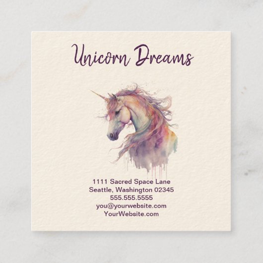 ユニコーン水の色ドリップスクエアビジネスカード スクエア名刺 (裏面)