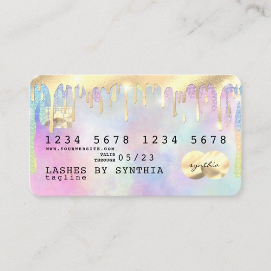 ユニコーン水カラーグリッタードリップクレジットカードのドリップ 名刺 (正面)