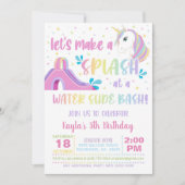 ユニコーン水スライド誕生日招待状 招待状 (正面)