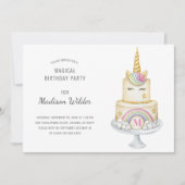 ユニコーン水彩ケーキ誕生日招待状 招待状 (正面)