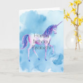 ユニコーン水彩パーソナライズされた誕生日 カード (黄色い花)