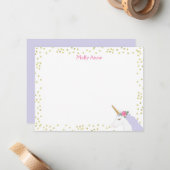 ユニコーン水彩ピンク金ゴールドドットガールズ文房具 ノートカード (正面/裏面インサイチュ)