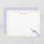 ユニコーン水彩ピンク金ゴールドドットガールズ文房具 ノートカード (正面/裏面)