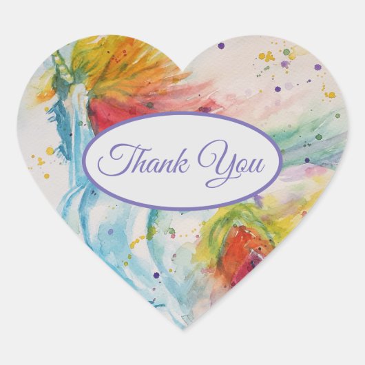 ユニコーン水彩可愛いサンキューパターンハート ハートシール (正面)