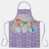 ユニコーン水彩可愛い紫のフローラ動物エプロン エプロン (正面)