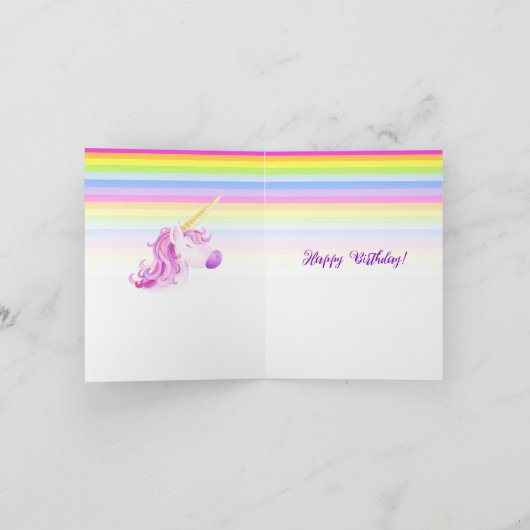 ユニコーン水彩画と虹の第2の誕生日 カード (内部)