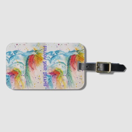 ユニコーン水絵画色のレインボーガールズドリーム ラゲッジタグ (正面横)