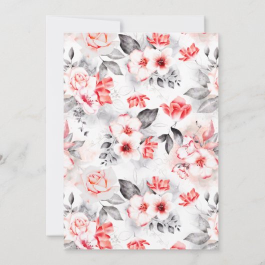 ユニコーン水色おとぎ話の城レッドローズ 招待状 (裏面)