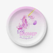ユニコーン水色ピンクの赤ちゃんシャワープレート ペーパープレート (正面)