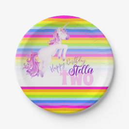 ユニコーン水色レインボー誕生日の名前プレート ペーパープレート