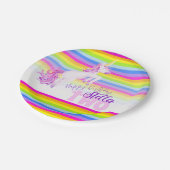 ユニコーン水色レインボー誕生日の名前プレート ペーパープレート (アングル)