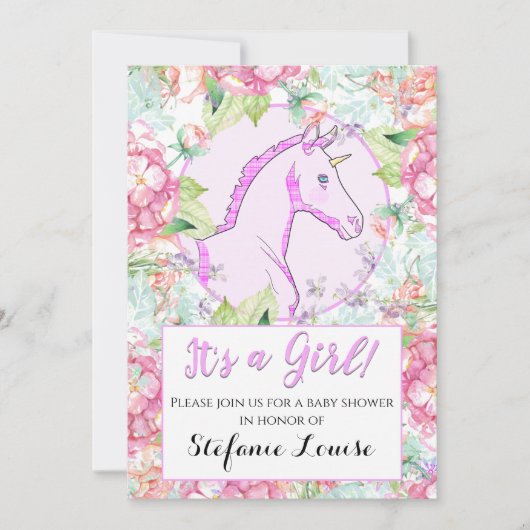 ユニコーン漫画ピンクサークル女の子だ! 招待状 (正面)