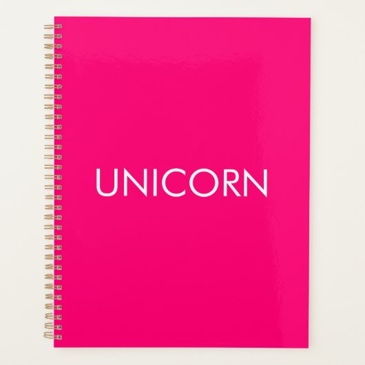 ユニコーン熱ピンクカスタムのモダンタイポグラフィおもしろい プランナー手帳 (正面)