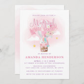 ユニコーン熱気球ガールベイビーシャワー 招待状 (正面/裏面)