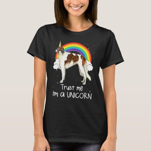 ユニコーン犬だって信じて Borzoi 虹 Tシャツ (正面)