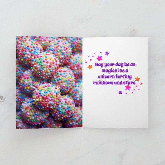 ユニコーン犬ファーティング虹のための10代の誕生日 カード (内部)