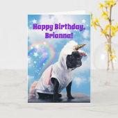 ユニコーン犬ファーティング虹のための10代の誕生日 カード (黄色い花)