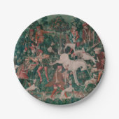 ユニコーン狩り中世アート – ユニコーンが守る自分 ペーパープレート (正面)