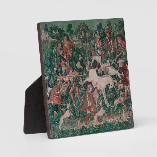 ユニコーン狩り中世アート、ユニコーンは自分自身を防衛 フォトプラーク (正面)