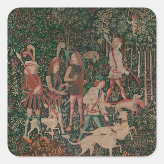 ユニコーン狩り中世アート – 狩り開始 スクエアシール (正面)