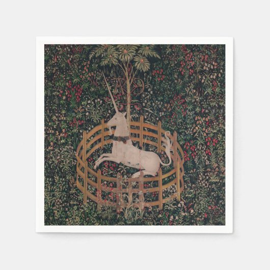 ユニコーン狩り中世アート – Unicorn Rests in Garde スタンダードカクテルナプキン (正面)