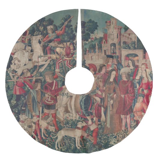 ユニコーン狩り中世アート – Unicorn Rests in Garde ブラッシュドポリエステルツリースカート (正面)