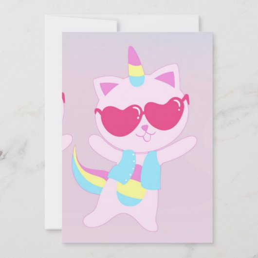 ユニコーン猫ハート漫画招待状 招待状 (裏面)