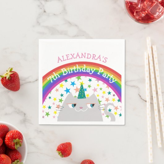 ユニコーン猫レインボー子供の誕生日 スタンダードカクテルナプキン (インサイチュ)