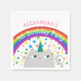 ユニコーン猫レインボー子供の誕生日 スタンダードカクテルナプキン