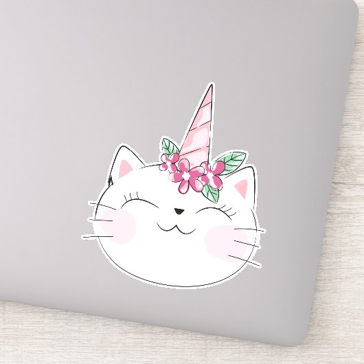 ユニコーン猫，かわいい猫，小さな猫，子猫，花 シール (詳細)