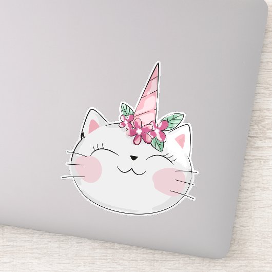 ユニコーン猫，かわいい猫，小さな猫，子猫，花 シール (詳細)