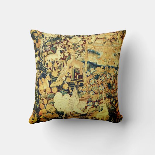 ユニコーン白いグリフィン、動物、ファンタジーの花 クッション (裏面)