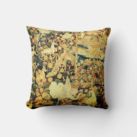 ユニコーン白いグリフィン、動物、ファンタジーの花 クッション (正面)