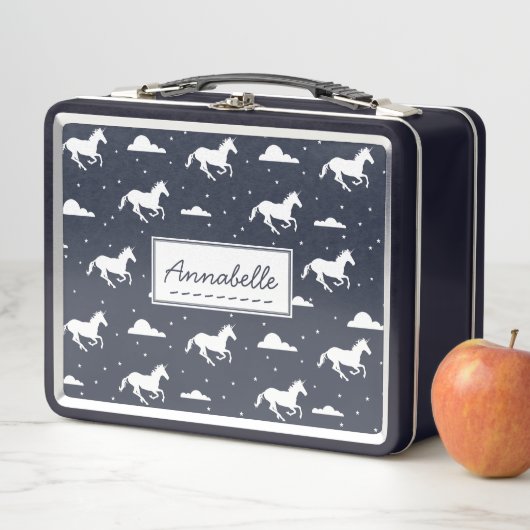 ユニコーン真夜中の空のパタパーソナライズされたーン メタルランチボックス (インサイチュ)