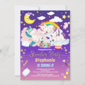 ユニコーン眠りパーティー誕生日の昼寝 招待状 (正面)