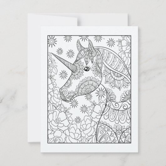 ユニコーン着色はがき | 魔法のDIYカラー 招待状 (正面)