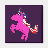 ユニコーン矢ピンク愛国米国国旗のマニアート マグネット (正面)