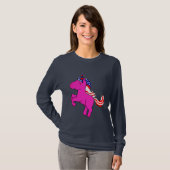 ユニコーン矢ピンク愛国米国国旗のマニアート Tシャツ (正面フル)