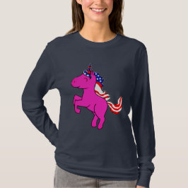 ユニコーン矢ピンク愛国米国国旗のマニアート Tシャツ