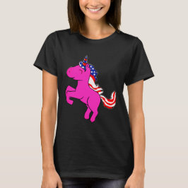 ユニコーン矢ピンク愛国米国国旗のマニアート Tシャツ