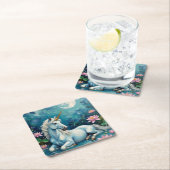 ユニコーン神秘的な庭園 スクエアペーパーコースター (インサイチュ)