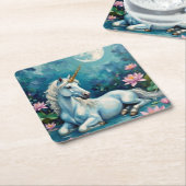 ユニコーン神秘的な庭園 スクエアペーパーコースター (アングル)