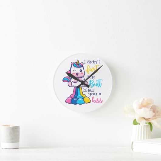 ユニコーン私は私のお尻をファート吹していないキス ラウンド壁時計 (ホーム)
